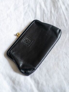 Vintage Anne Klein Black Kiss Lock Coin Purse Wallet Leather Look Card Case